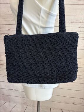 THE SAK Crochet Navy Blue Hobo Shoulder Bag Purse Beautiful 13”x 9”x 3.5” Lined